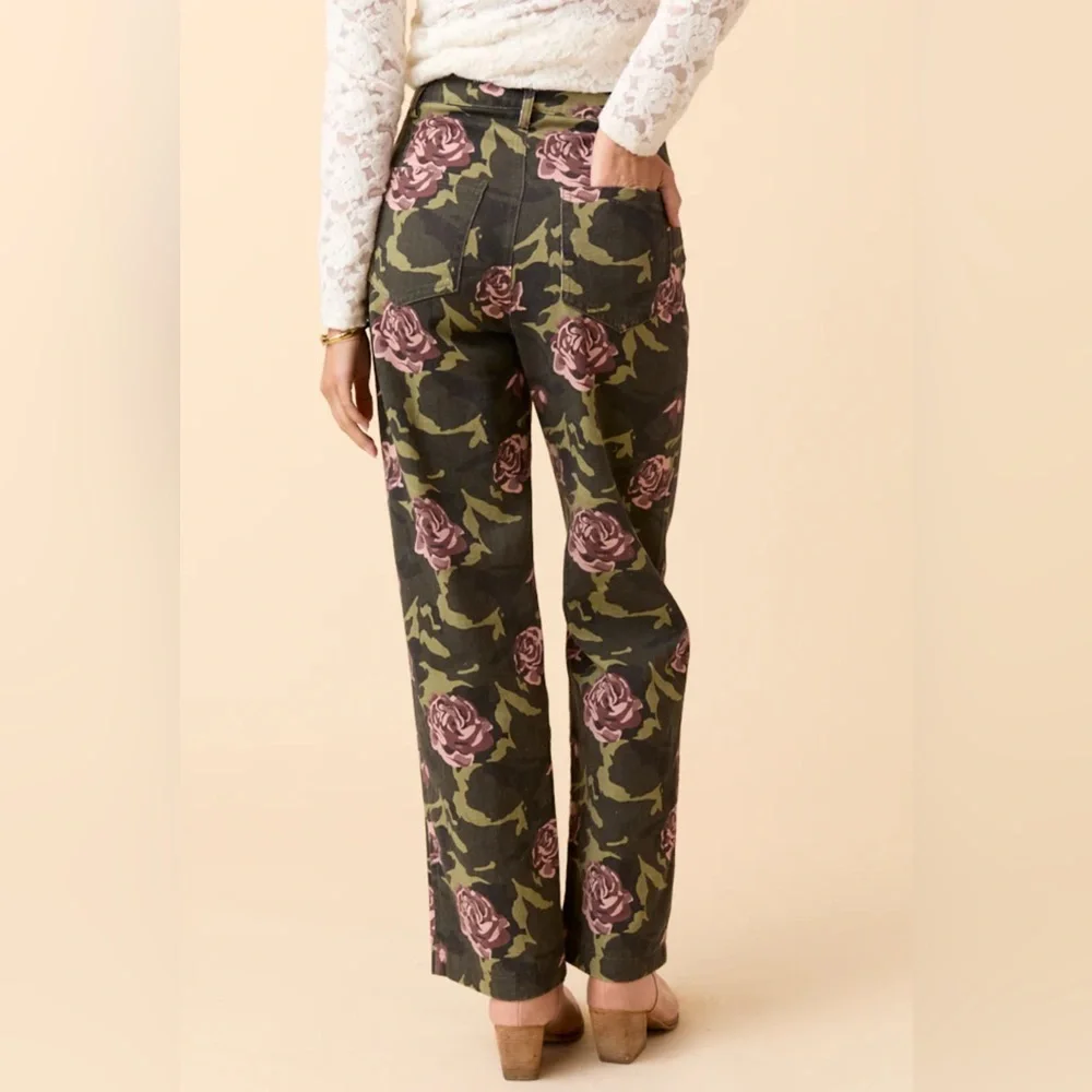 Floral + Camo Wide Leg Women's Pants - Picture 3 of 4